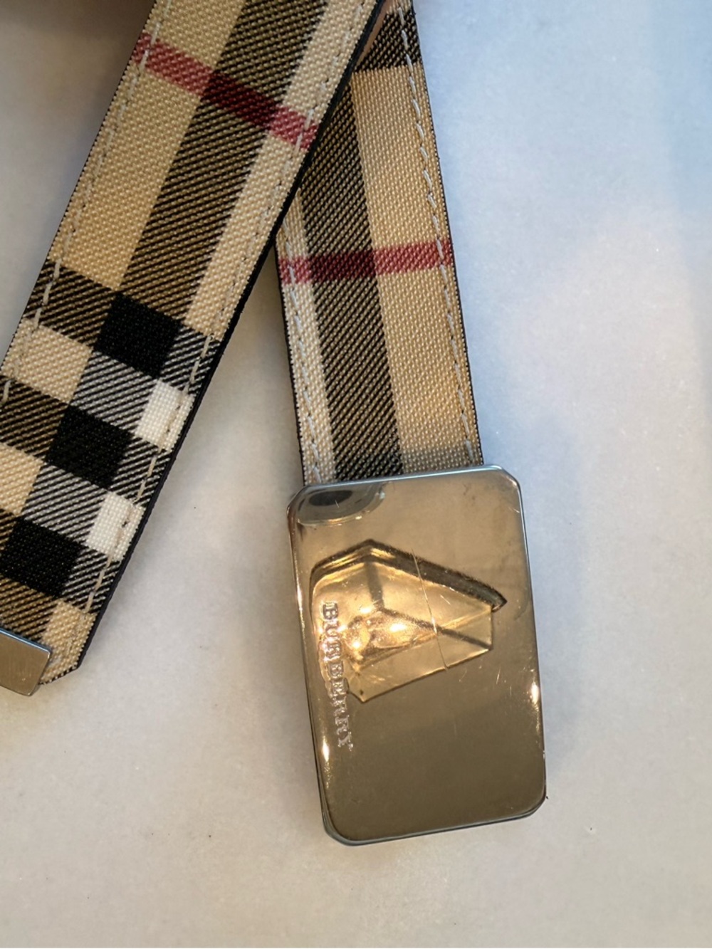 Excellent Condition Burberry Haymarket Plaid Belt with Silver Buckle size 40 - Picture 9 of 13